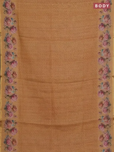 Mustard Yellow Floral Printed Linen Cotton Saree